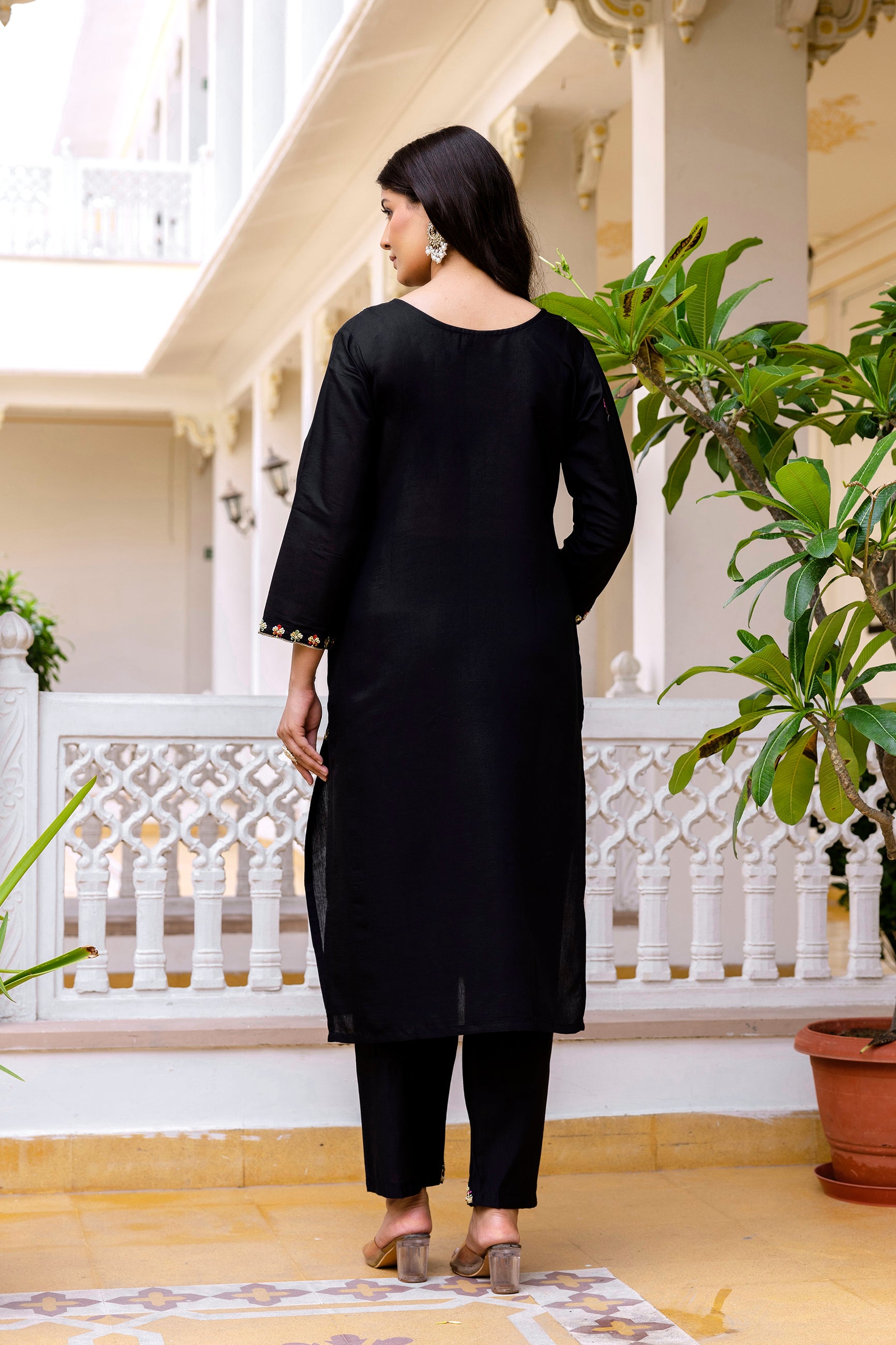 Premium Black Ethnic Kurta Set with Embellished Neckline