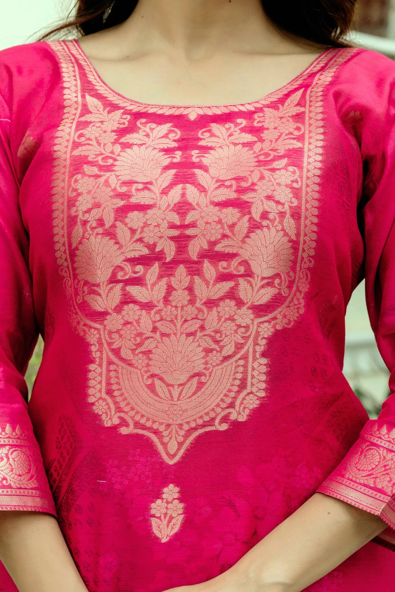 Floral Chanderi Kurti with Woven Dupatta