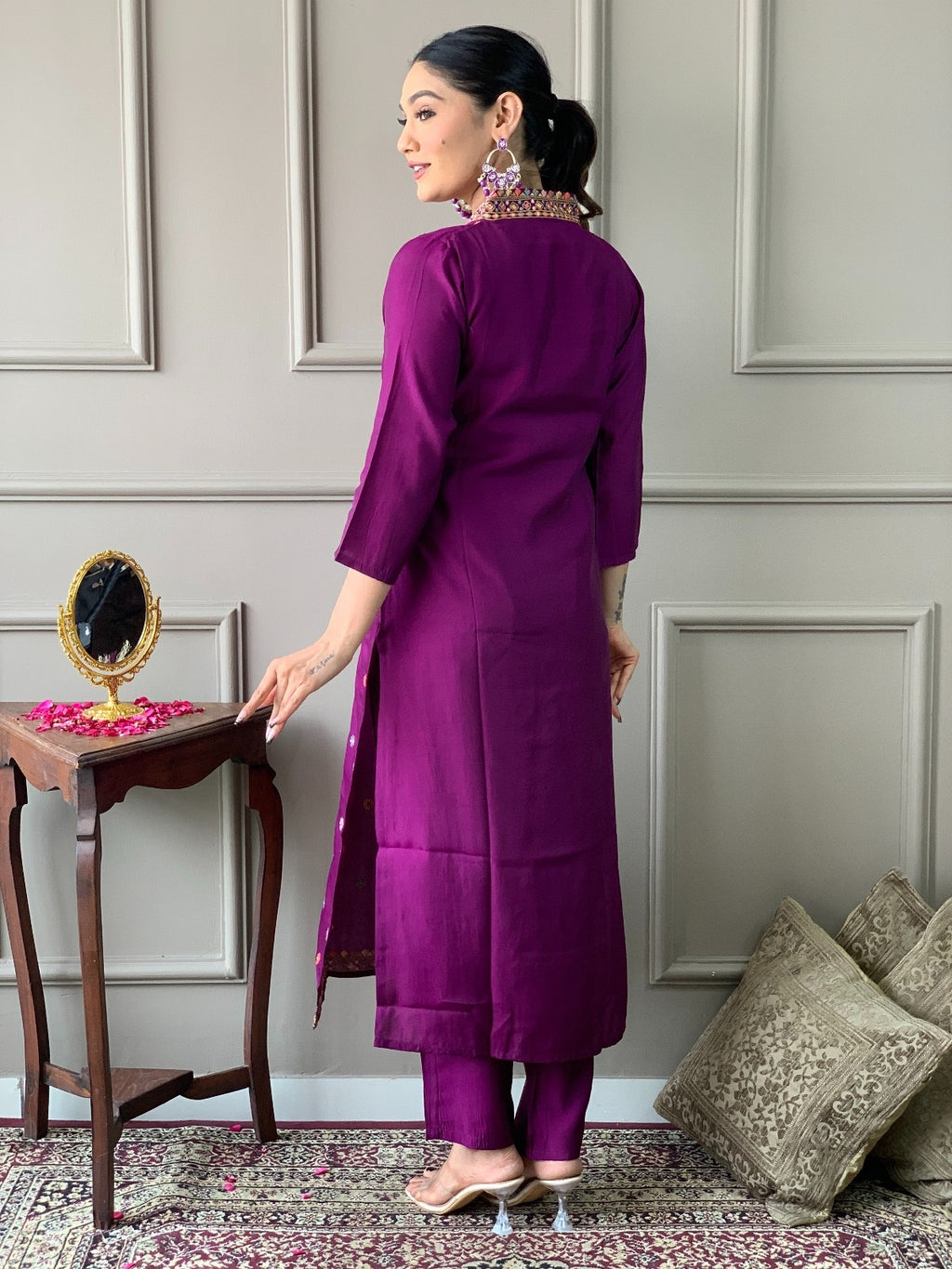 Amethyst Embroidered Kurta Set with Artisan Dupatta