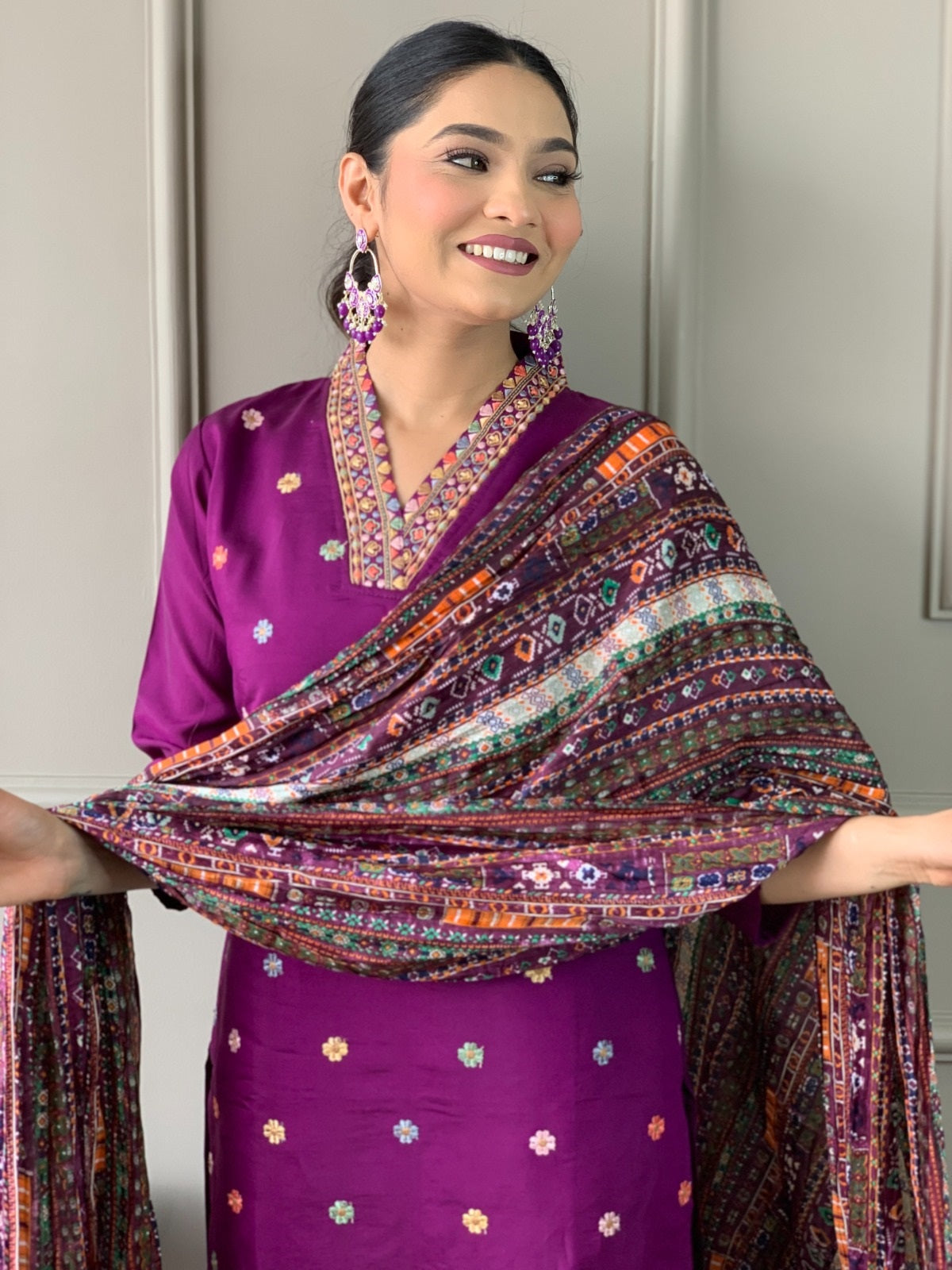 Amethyst Embroidered Kurta Set with Artisan Dupatta