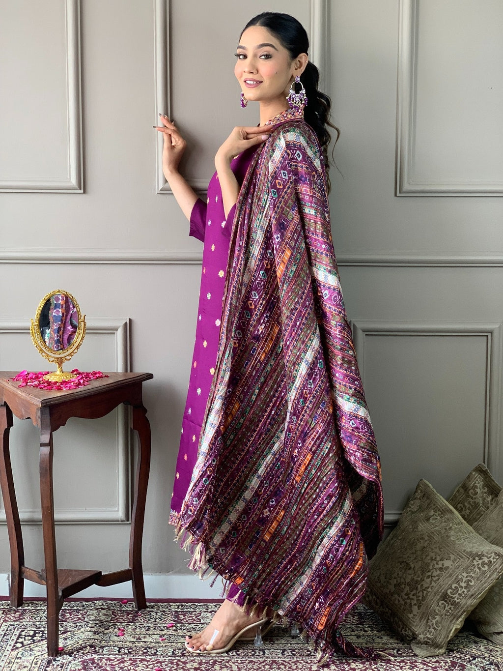 Amethyst Embroidered Kurta Set with Artisan Dupatta
