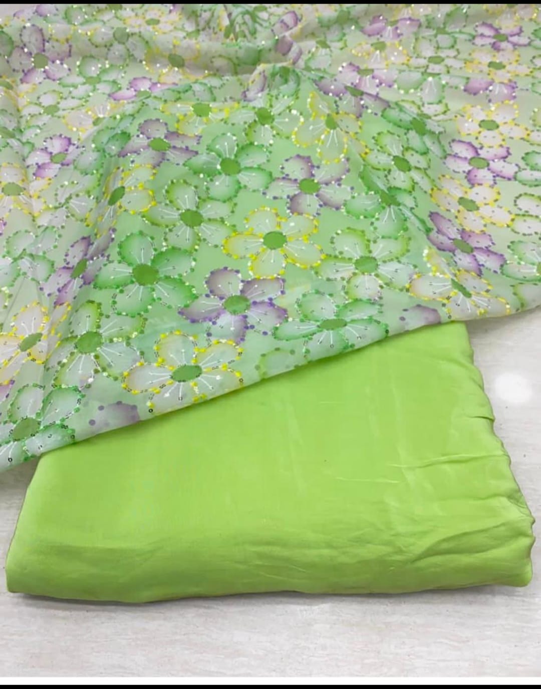 Floral Embroidered Net Fabric with Matching Base